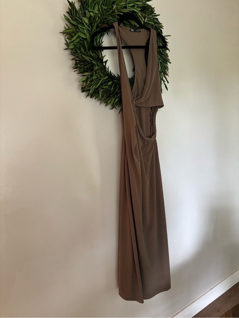 Zara Taupe Brown Sleeveless Maxi Dress with Draped Details